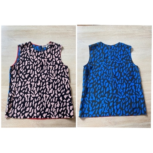Diane Von Furstenberg 100% Silk Blouse Animal Print Blue Pink Top Farm Rio Vibes - Picture 1 of 6